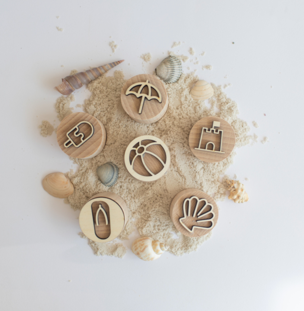 Houten stempelset - het strand