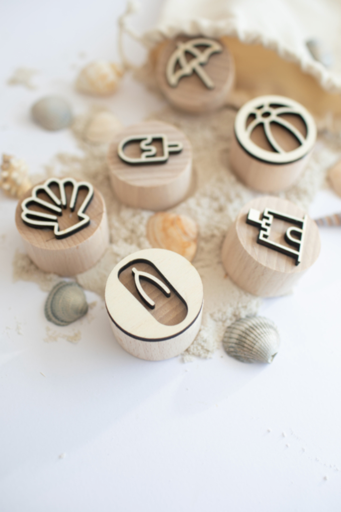 Houten stempelset - het strand