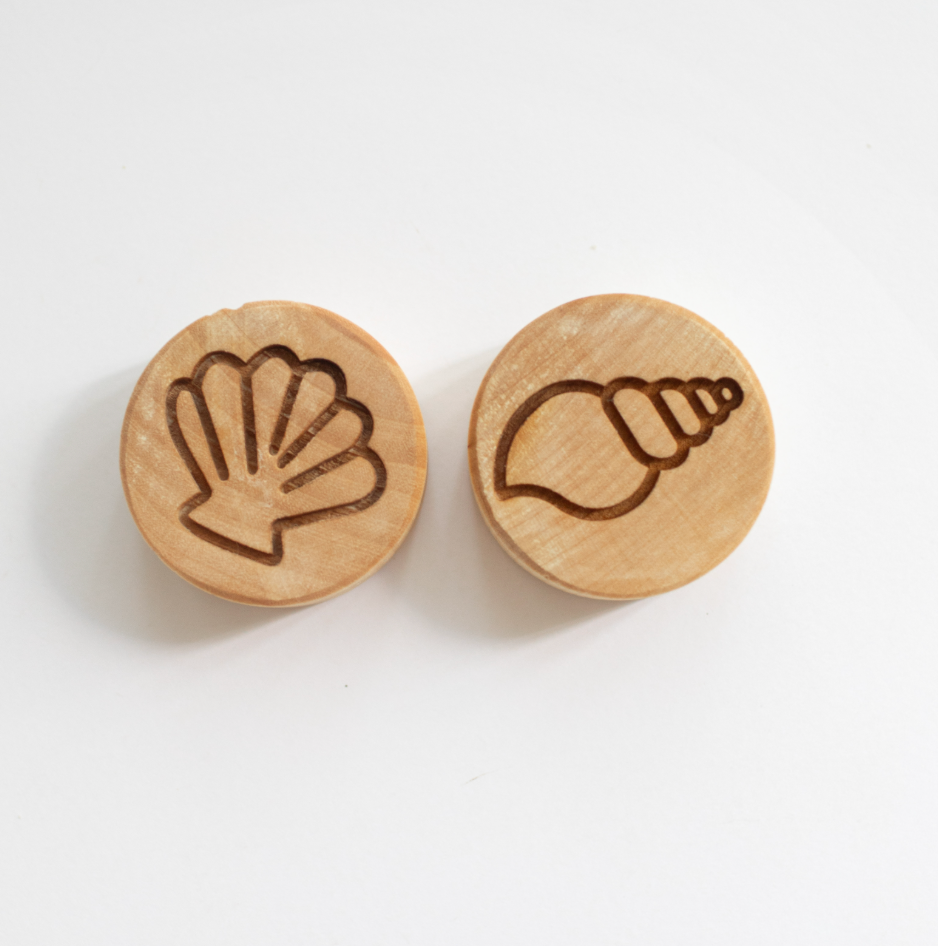 Houten stempelset - schelpen