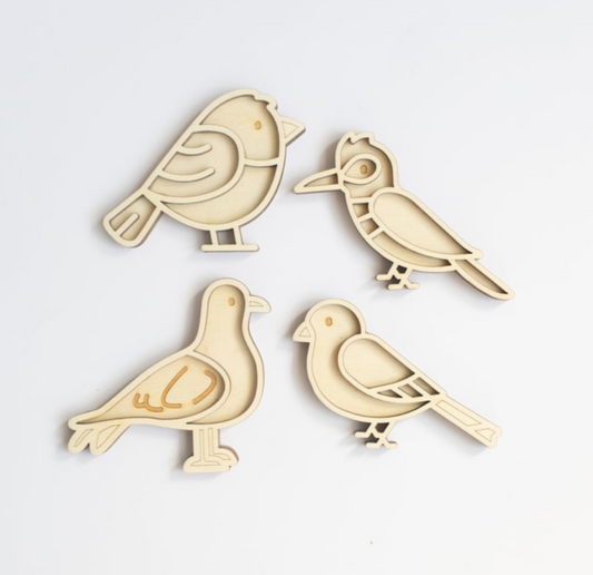 Houten speelset - vogels