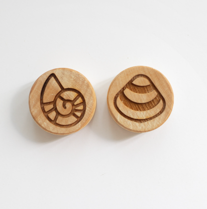 Houten stempelset - schelpen