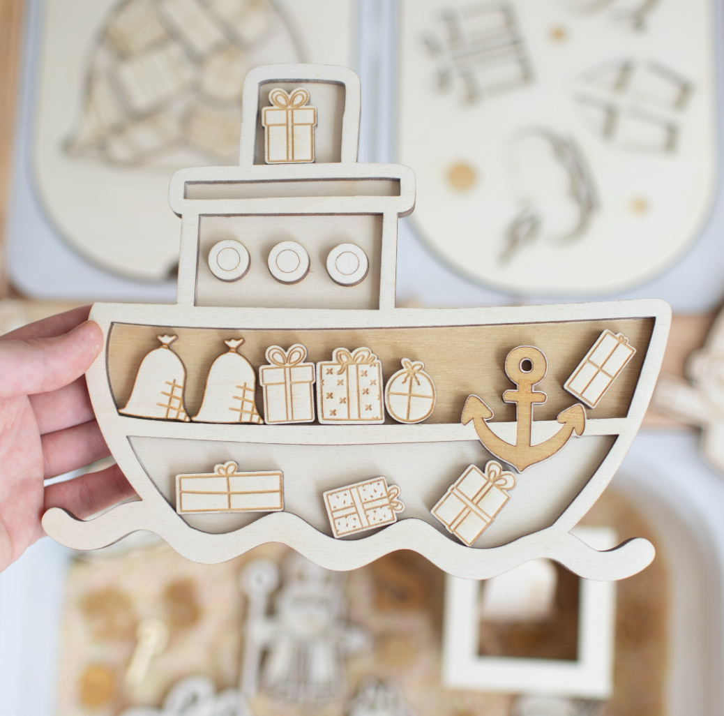 Houten speeltray - de pakjesboot