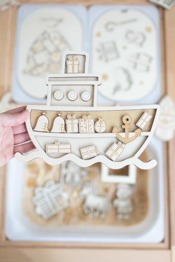 Houten speeltray - de pakjesboot